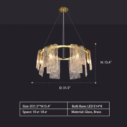 Light Luxury Irregular Glass Slice Chandelier Suit in Brass Finish for Living Room/ Ding Room/ Bedroom, glass, round, rectangle, gold