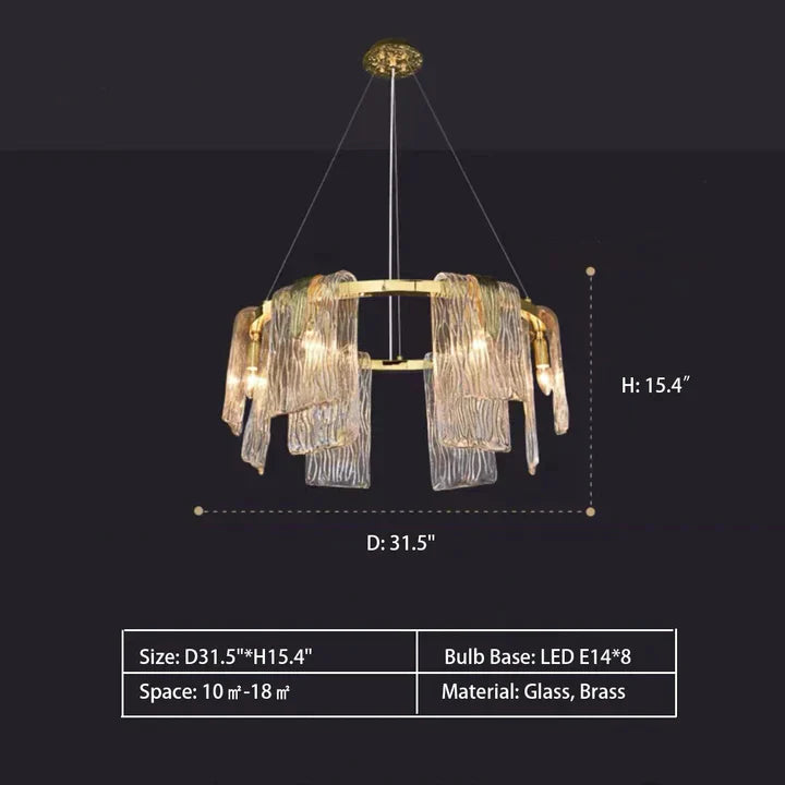 Light Luxury Irregular Glass Slice Chandelier Suit in Brass Finish for Living Room/ Ding Room/ Bedroom, glass, round, rectangle, gold