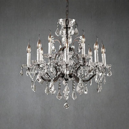 19th C. Rochelle Iron & Crystal Round Chandelier 28"