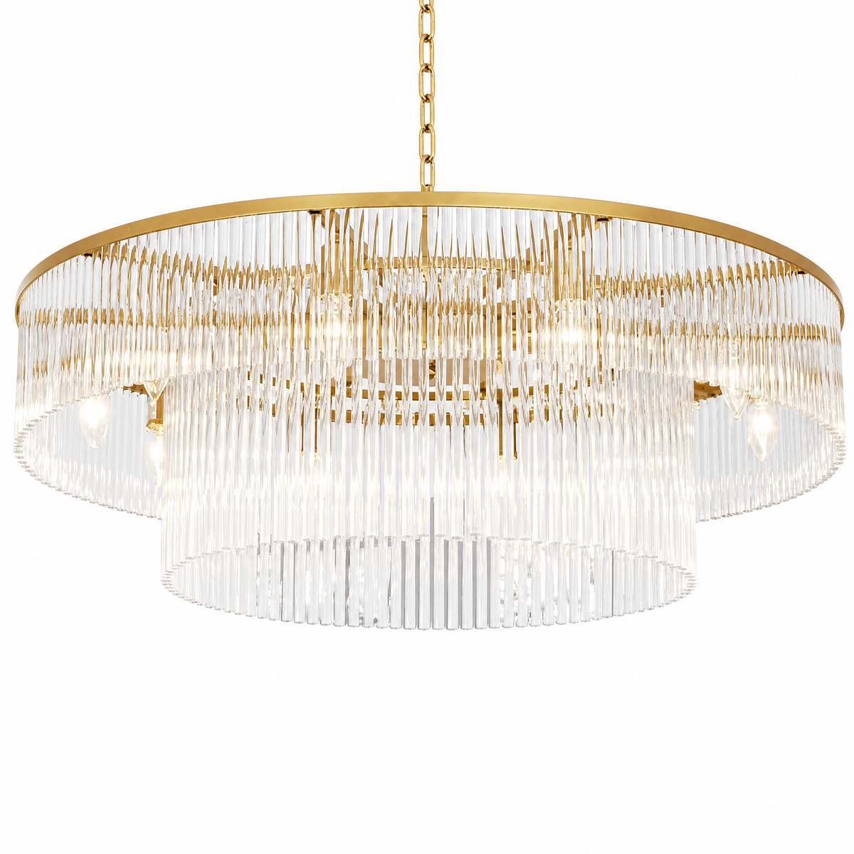 Two-Tier Striped Column Round Pendant D800 - Gold