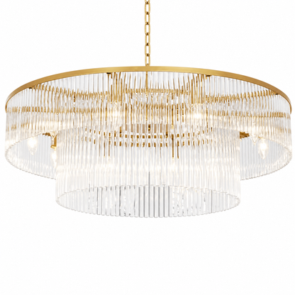 Two-Tier Striped Column Round Pendant D800 - Gold