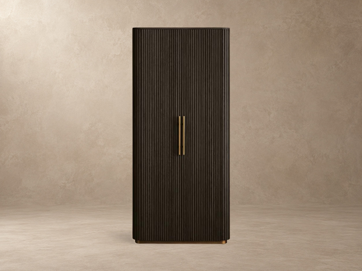 Tall Reeded Oak Storage Cabinet with Doors