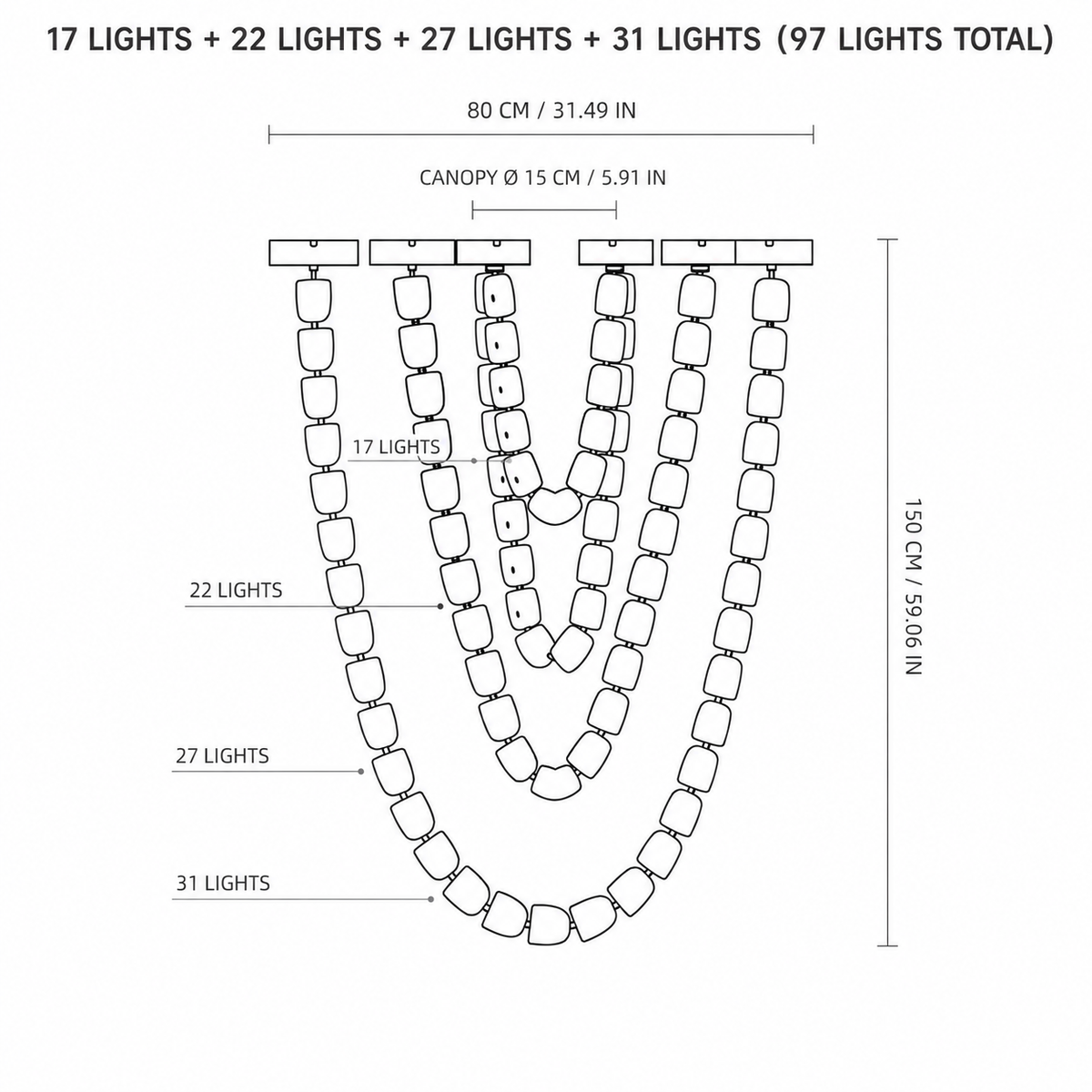 Living Room/Stairwell Chandelier – Modern Crystal Versailles Veil