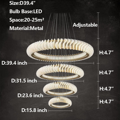 Extra Large Round Acrylic and Stainless Steel Multi-Layer Chandelier for High Ceilings