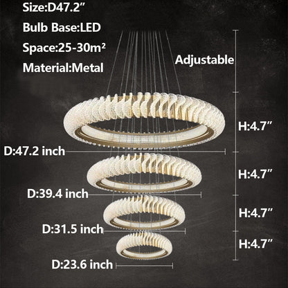 Extra Large Round Acrylic and Stainless Steel Multi-Layer Chandelier for High Ceilings