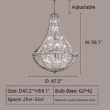 D47.2"*H59.1" chandelier,chandeliers,oversize,huge,big,silver,chrome,led,crystal,metal,stainless steel,high ceiling,villa,duplex hall,loft,Hotel Lobby