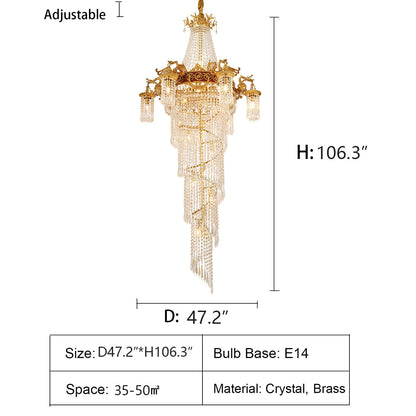 Extra Large Retro Luxury Full Copper Crystal Chandelier