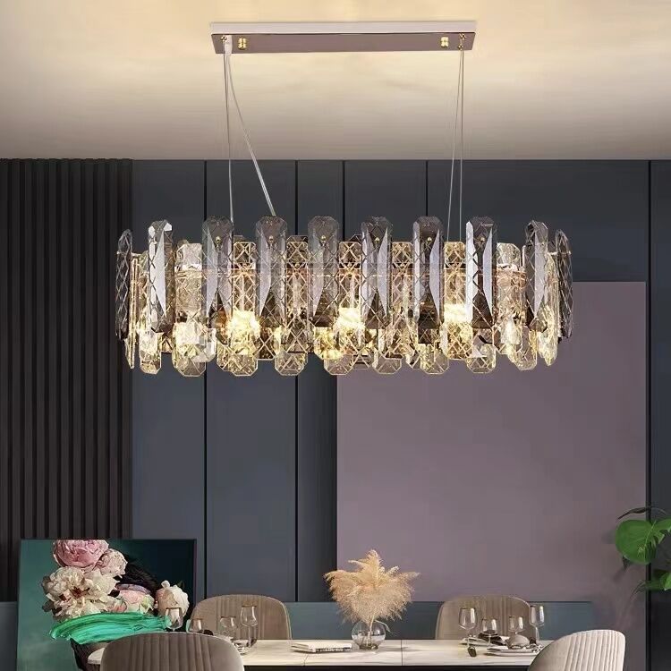 Modern Smoky Gray Crystal Chandelier Gleamy Light Fixture for Living/Dining Room/ Bedroom/ Home Office
