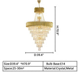 d39.4inches*h70.9inches extra large/huge/oversized lUXURY modern black/gold crystal chandelier multi-layer foyer,staircase light fixture