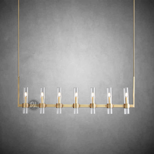 Crystalline Glass Shaded Modern Linear Chandelier 59"