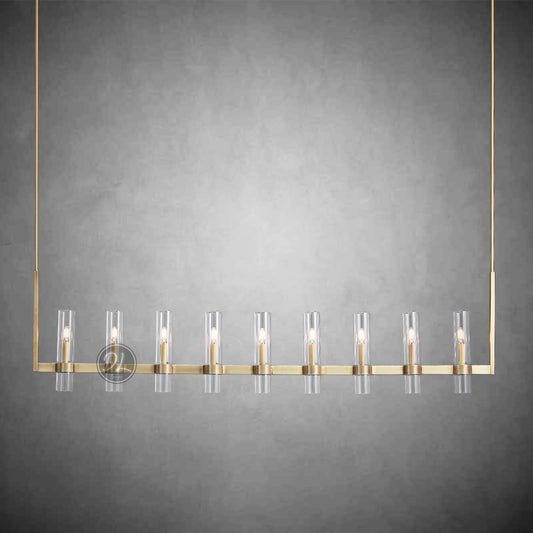 Crystalline Glass Shaded Modern Linear Chandelier 71"