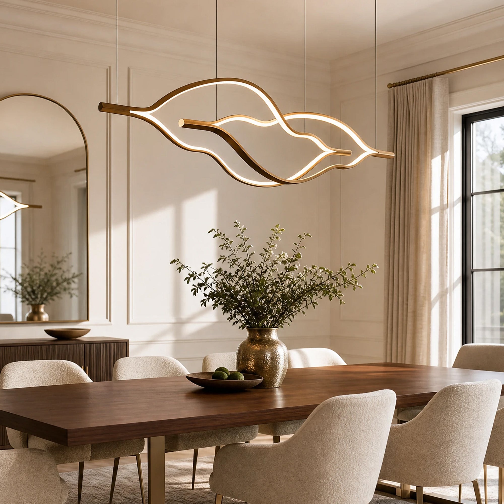 Modern Simple Brass Waving Chandelier for Living/Dining Room/Kitchen Island