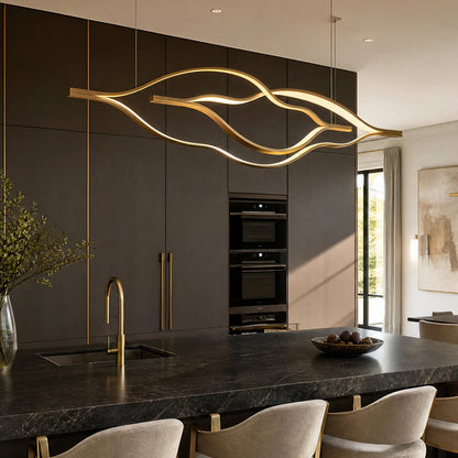 Modern Simple Brass Waving Chandelier for Living/Dining Room/Kitchen Island