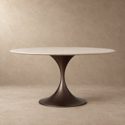 Round Stone-Top Steel-Base Dining Table