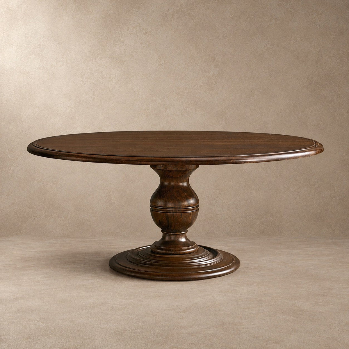 Round Dining Table in Hand-Carved Tulipwood