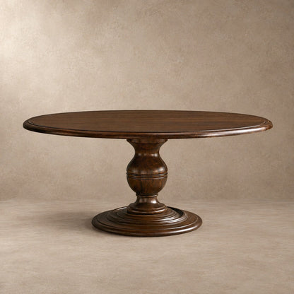 Round Dining Table in Hand-Carved Tulipwood