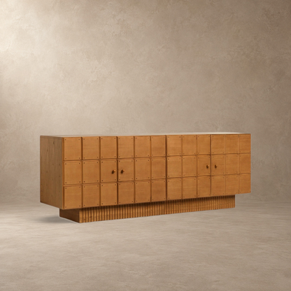 Geometric Fluted Plinth Wood Storage Console