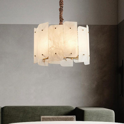 Elegant Marble Alabaster Round Chandelier with 5 or 10 Lights