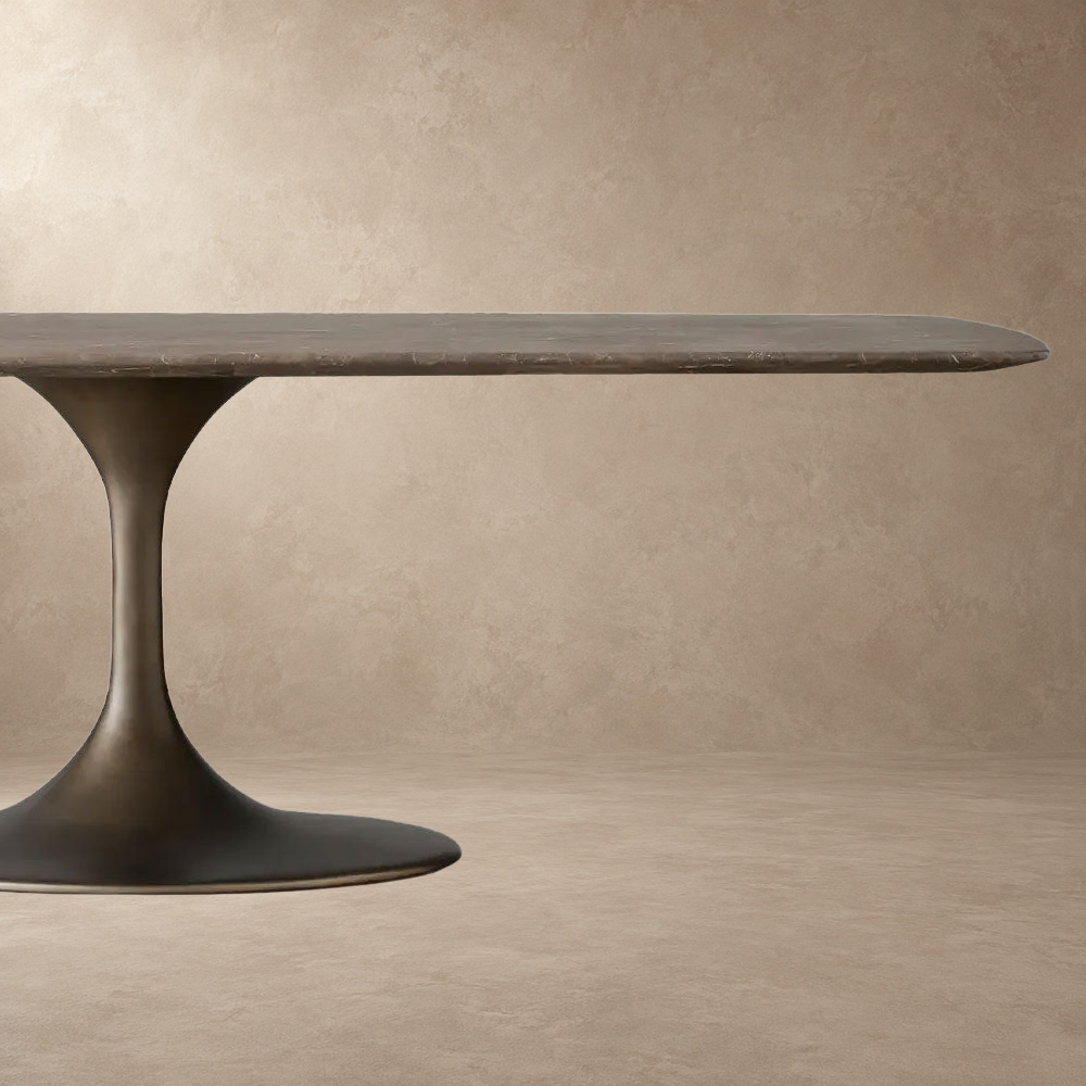 Happyarcadian Steel Base Marble Surface Dining Table