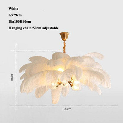 Aisa Art Deco Colorized Feather Chandelier Brass Palm Tree Lamp