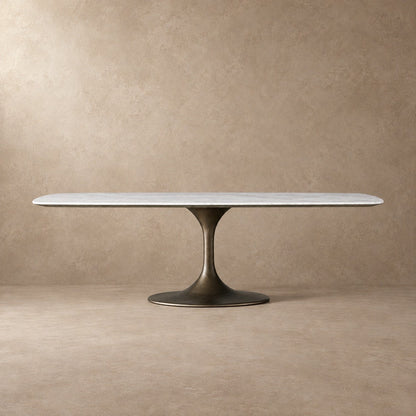 Happyarcadian Steel Base Marble Surface Dining Table