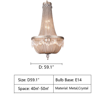 D59.1" oversize,huge,large,extra large,big,crystal,luxury,metal,chrome,gold,silver,duplex hall,villa,loft