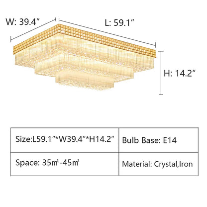 L59.1"*W39.4"*H14.2" chandelier,chandeliers,crystal,iron,extra large,huge,big,large,3 layers,multir-lagyers,multi-tier,luxury,raindrop,living room