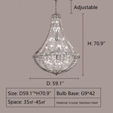 D59.1"*H70.9" chandelier,chandeliers,oversize,huge,big,silver,chrome,led,crystal,metal,stainless steel,high ceiling,villa,duplex hall,loft,Hotel Lobby