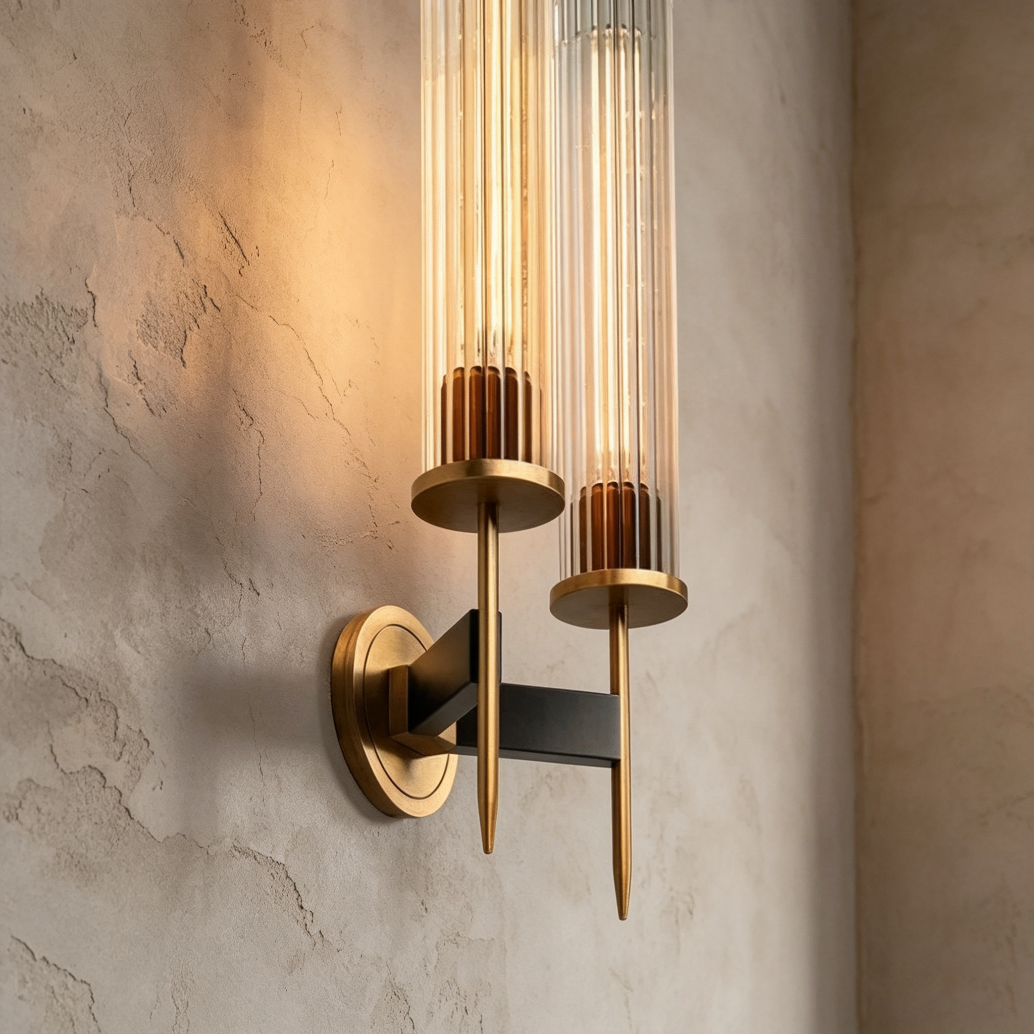 Chevelle Double Sconce, Modern Solid Brass Glass Wall Lamp