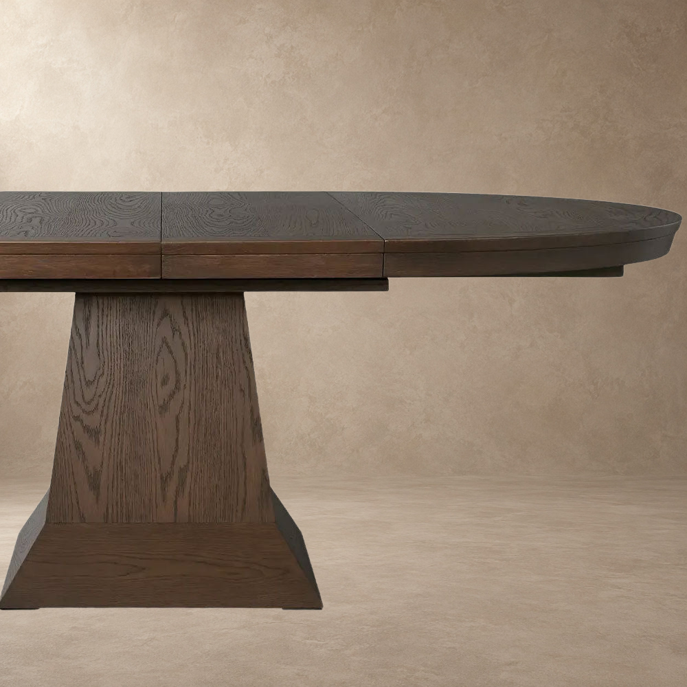 Round Oak Extension Dining Table with Leaves