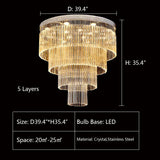 D39.4"*H35.4" chandelier.chandeliers,ceiling,flush mount,crystal rod,crystal,multi-tier,tiers,layers,round,big,huge,large,oversize,luxury,gold,chrome