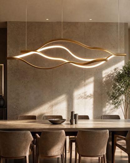 Modern Simple Brass Waving Chandelier for Living/Dining Room/Kitchen Island