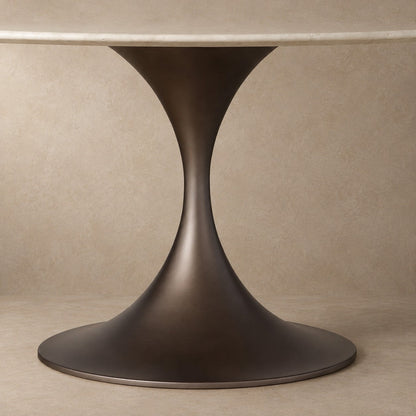 Round Stone-Top Steel-Base Dining Table