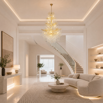 61" Gold 23-Light Tiered K9 Crystal Branch Chandelier