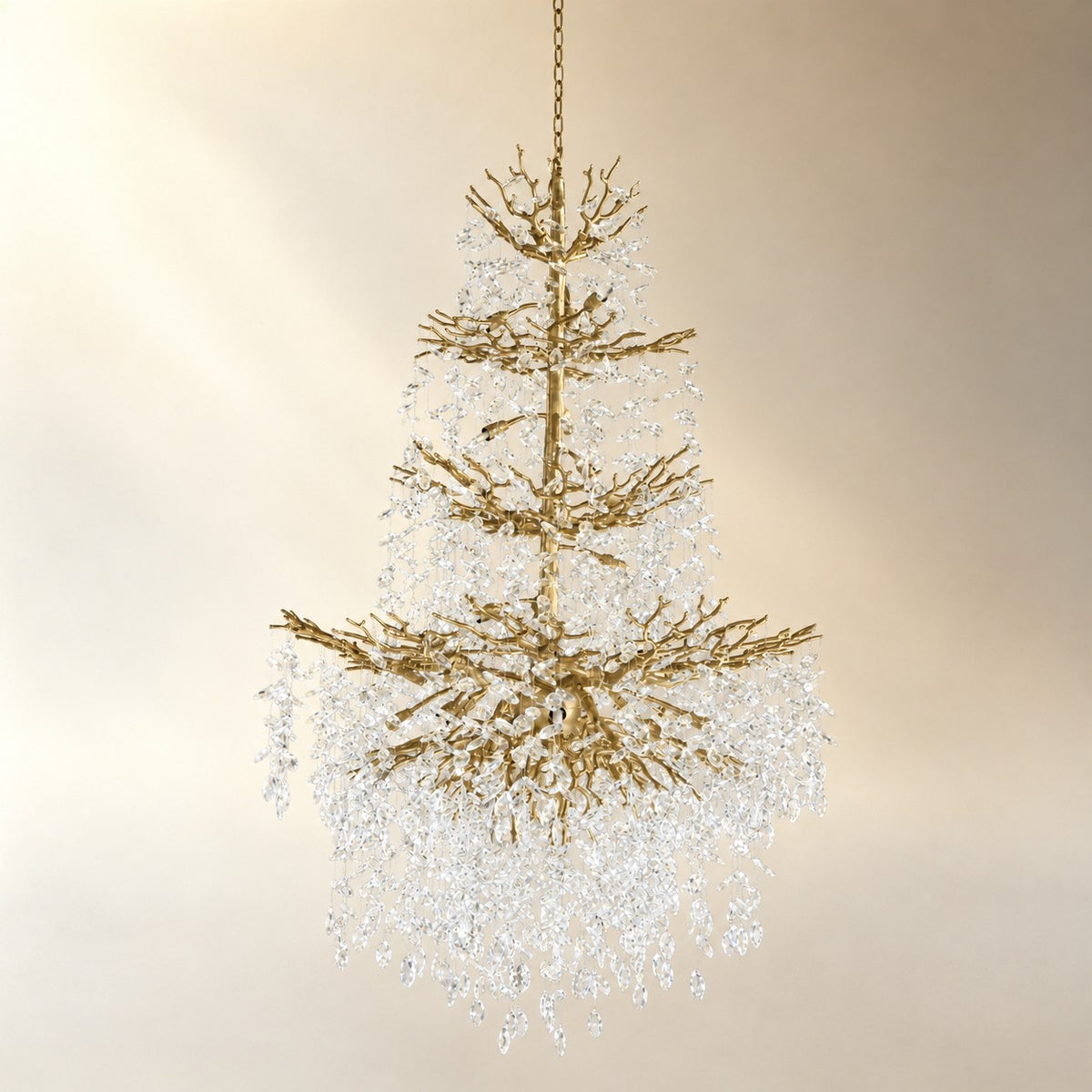 61" Gold 23-Light Tiered K9 Crystal Branch Chandelier