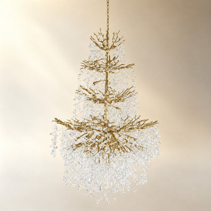 61" Gold 23-Light Tiered K9 Crystal Branch Chandelier