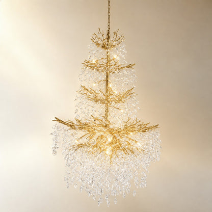 61" Gold 23-Light Tiered K9 Crystal Branch Chandelier