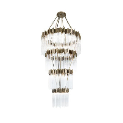 Gold Large Elegant Multi-layers Glam Glass Metal Edging Chandelier for High-ceiling Staircase/Entryway/Living/meeting Room