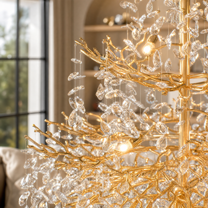 65" Gold Large 27-Light K9 Crystal Tree Branch Chandelier