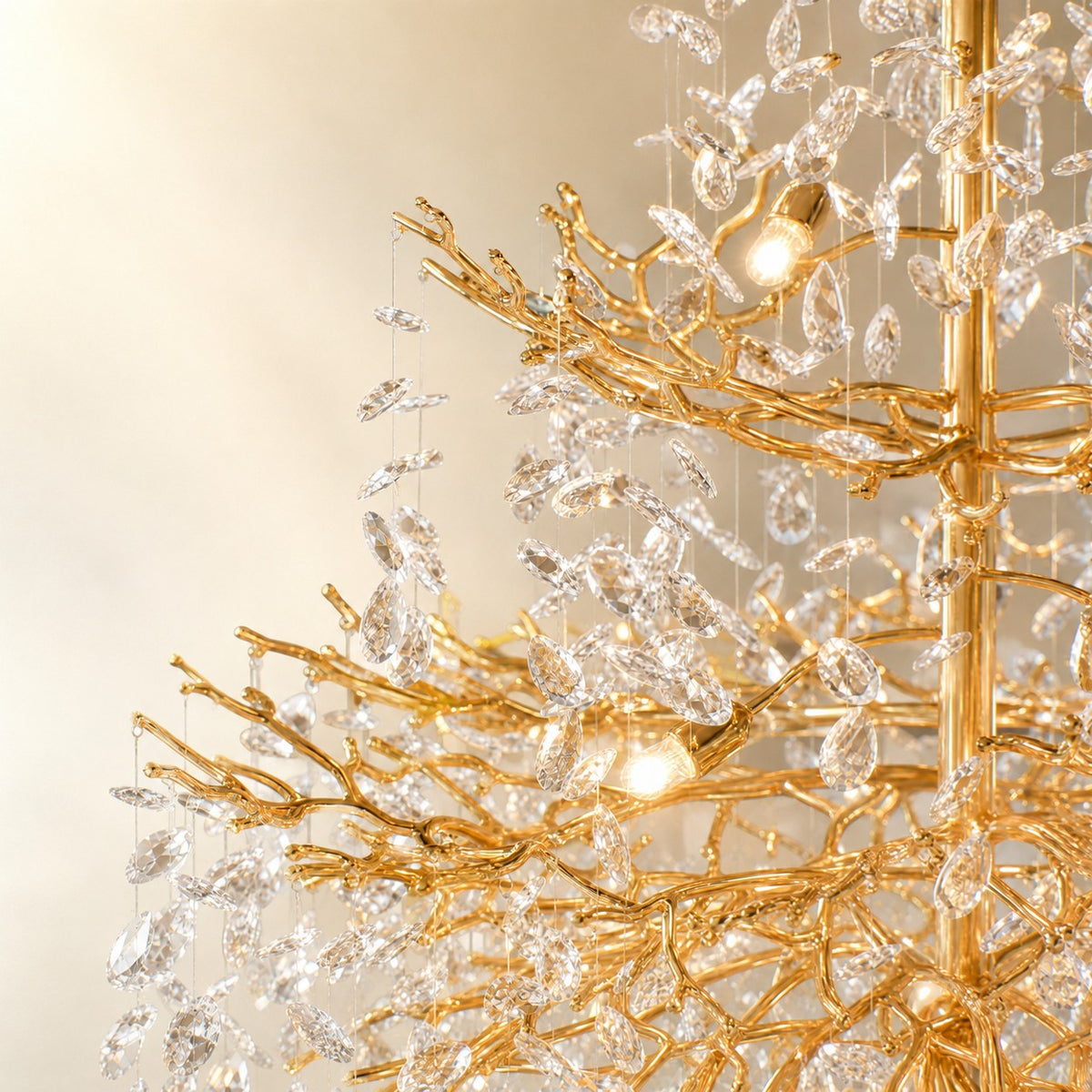 65" Gold Large 27-Light K9 Crystal Tree Branch Chandelier