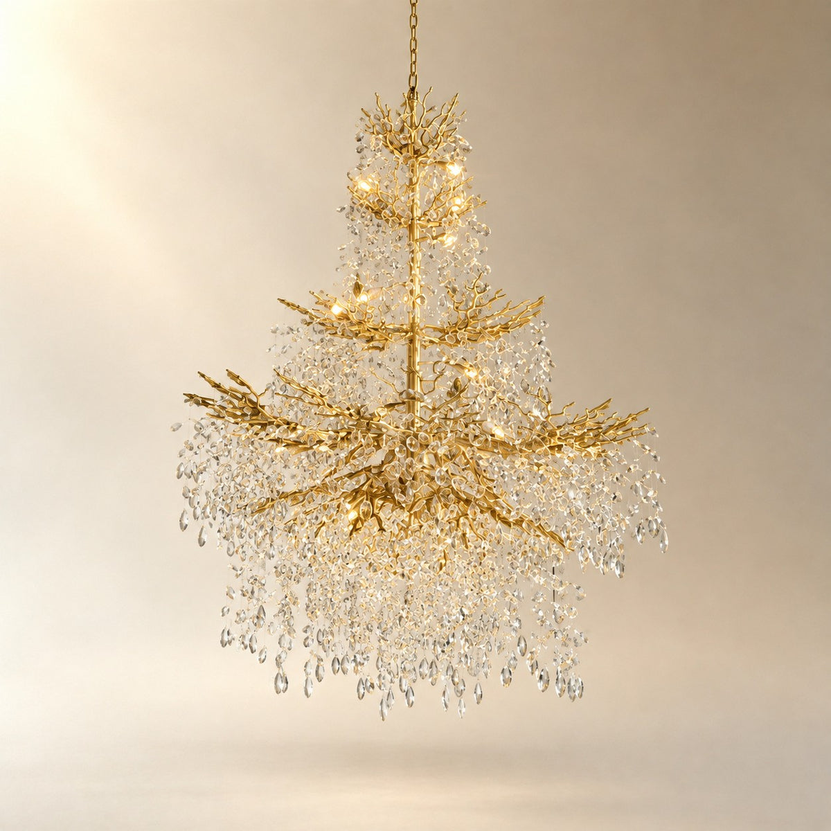 65" Gold Large 27-Light K9 Crystal Tree Branch Chandelier