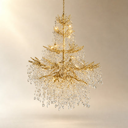 65" Gold Large 27-Light K9 Crystal Tree Branch Chandelier