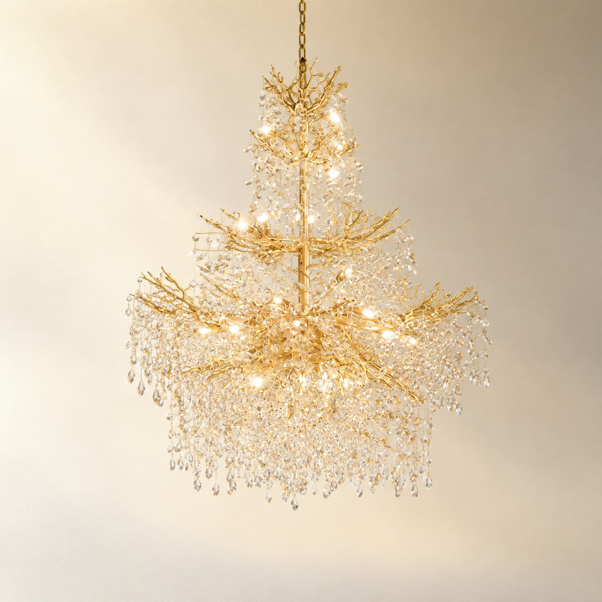 65" Gold Large 27-Light K9 Crystal Tree Branch Chandelier