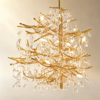 65" Gold Large 27-Light K9 Crystal Tree Branch Chandelier