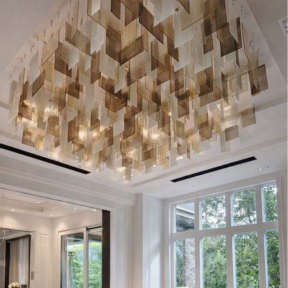 Modern Layered Textured Glass Panel Ceiling Light for Hotel Lobby/Living Room