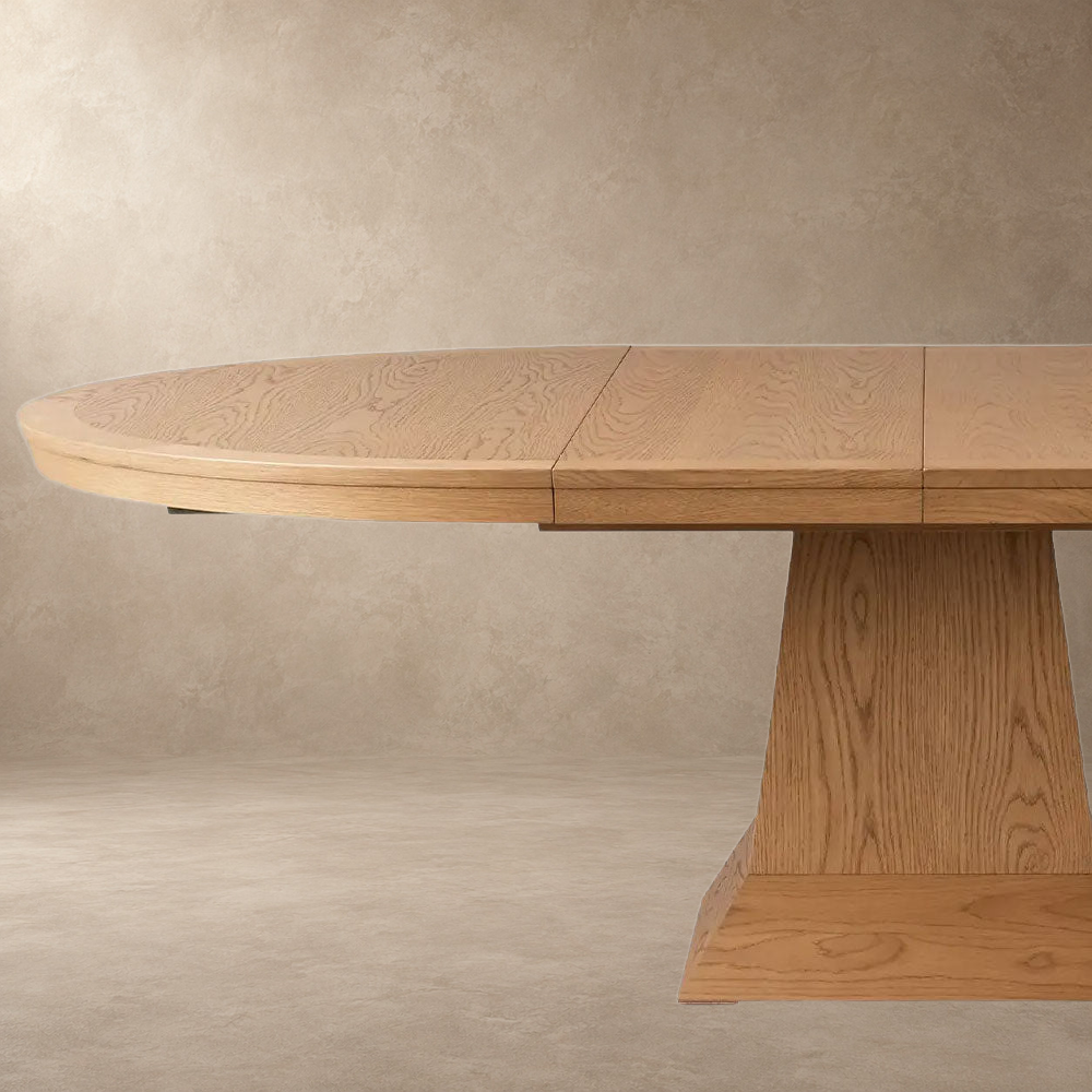 Round Oak Extension Dining Table with Leaves