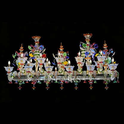 Luxury Palace Style Colorful Handmade Floral Crystal Linear Chandelier