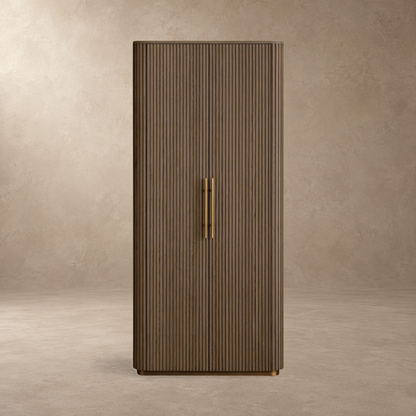 Tall Reeded Oak Storage Cabinet with Doors