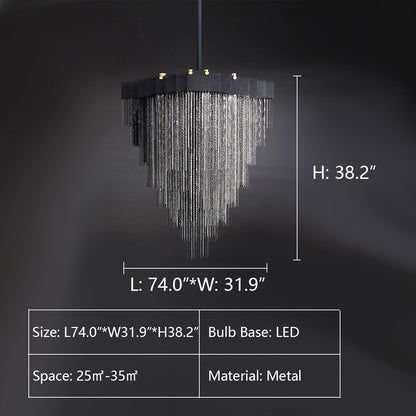 L74.0"*W31.9"*H38.2" waterfall,chandelier,chandeliers,aluminum,tassel,pendant,multi-layer,metal,living room