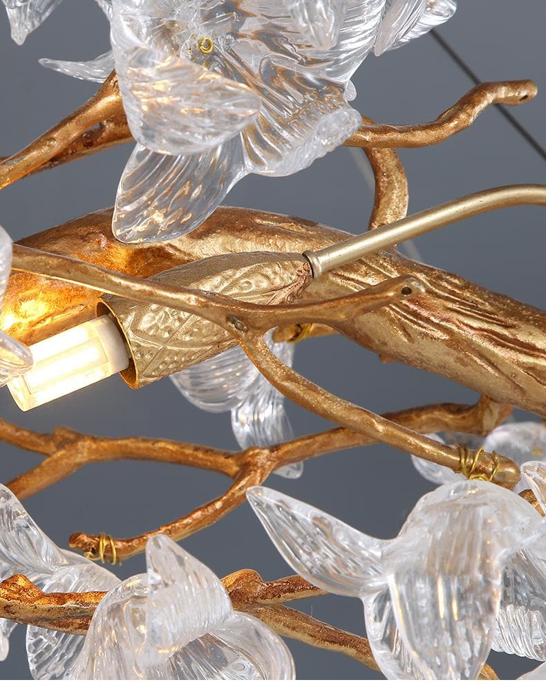 Branch Petal Crystal Brass Round Chandelier